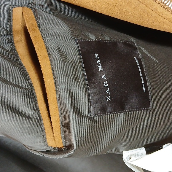 Zara Men's Rust Brown Vegan Suede Moto Biker Jacket size Small - Picture 10 of 12